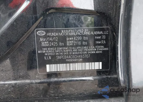 2012 Hyundai Sonata Gls from USA, damaged, VIN 5NPEB4AC6CH493707